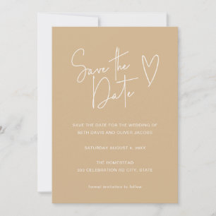 Modern Script Font Neutral Tan Photo Sla de datum Save The Date