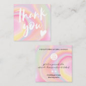 Modern script font rainbow marble pastel bedankt vierkante visitekaartje (Voorkant / Achterkant)