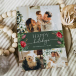 Modern Script Forest Groene Waterverf Botanisch Feestdagenkaart<br><div class="desc">Dit collectie is voorzien van waterverf rode bloemen,  bessen & wintergroen met een moderne en elegante typografie,  met een winterbotanische patroonrug.</div>