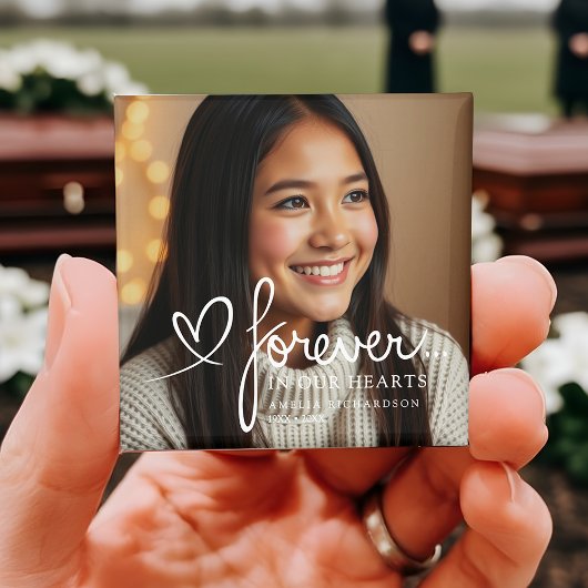 Modern Script Forever In Our Hearts Photo Memorial Magneet