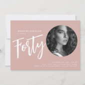 Modern Script Foto 40th Birthday Dusty Roos Roze Kaart (Voorkant)