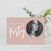 Modern Script Foto 40th Birthday Dusty Roos Roze Kaart (Staand voorkant)