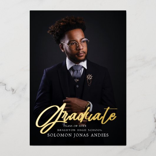 Modern Script Foto Afstuderen Hoge School Folie Uitnodiging (Voorkant)