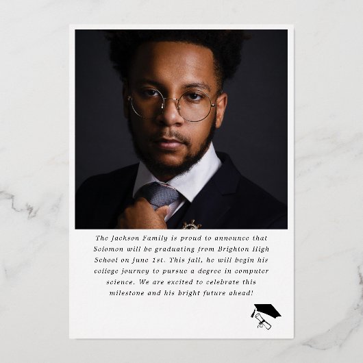 Modern Script Foto Afstuderen Hoge School Folie Uitnodiging (Achterkant)