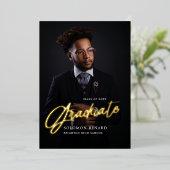 Modern Script Foto Afstuderen Middelbare School Folie Uitnodiging (Staand Voorkant)