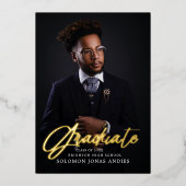 Modern Script Foto Afstuderen Middelbare School Folie Uitnodiging (Voorkant)