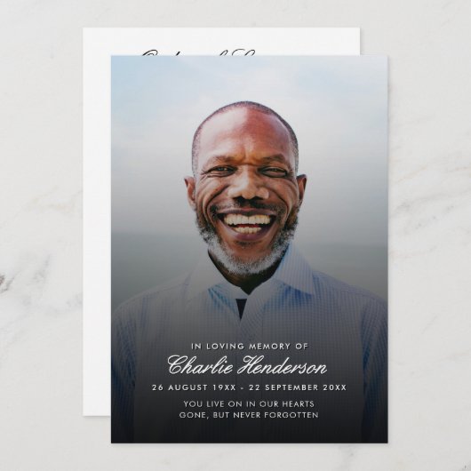 Modern script foto begrafenisprogramma programmakaart (Voorkant / Achterkant)