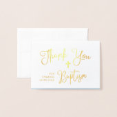 Modern script | Foto Blauw Doopsel Dank u | Folie Kaarten (Voorkant met envelop)