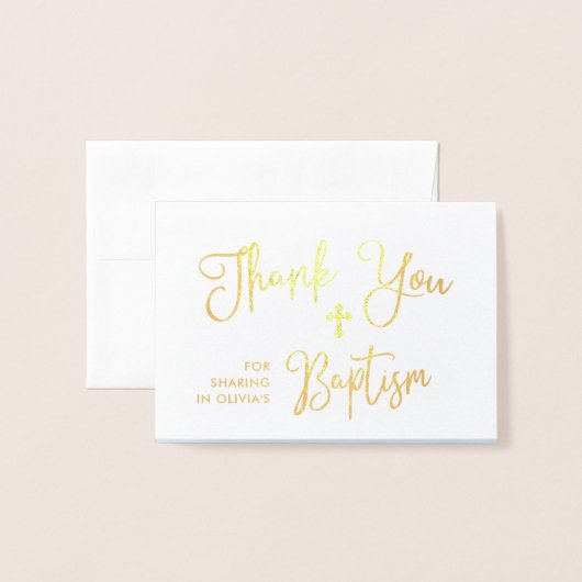 Modern script | Foto Blauw Doopsel Dank u | Folie Kaarten (Voorkant met envelop)