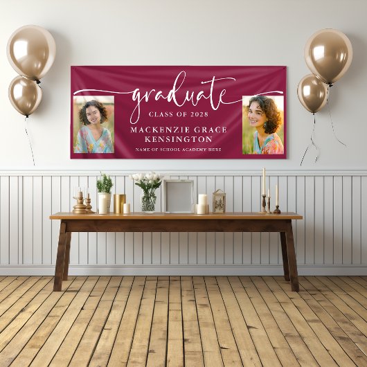 Modern Script Foto Bourgondië Afstuderen Spandoek