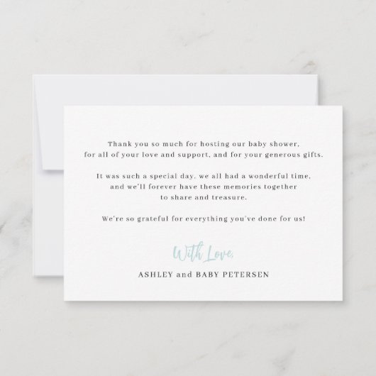 Modern script foto boy baby shower dank u bedankkaart (Achterkant)