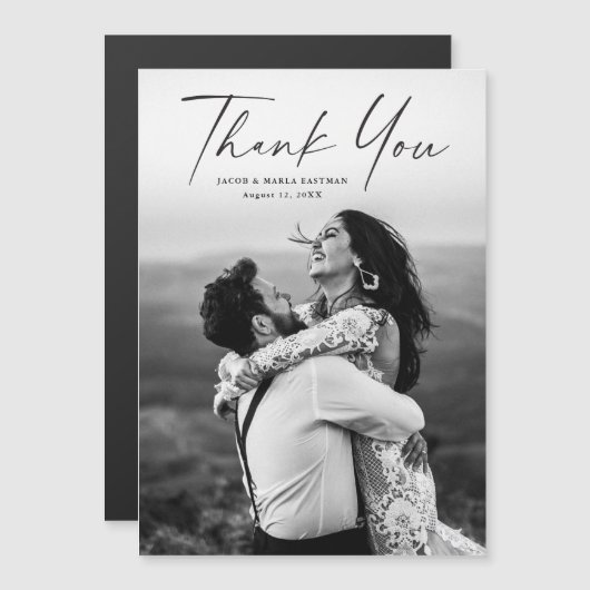 Modern Script Foto Bruiloft Dank u Magneet (Voorkant / Achterkant)