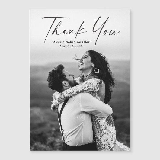 Modern Script Foto Bruiloft Dank u Magneet (Voorkant)