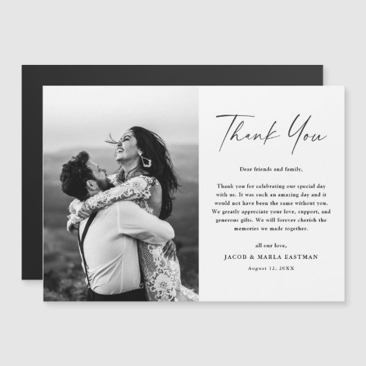 Modern Script Foto Bruiloft Dank u Magneet (Voorkant / Achterkant)