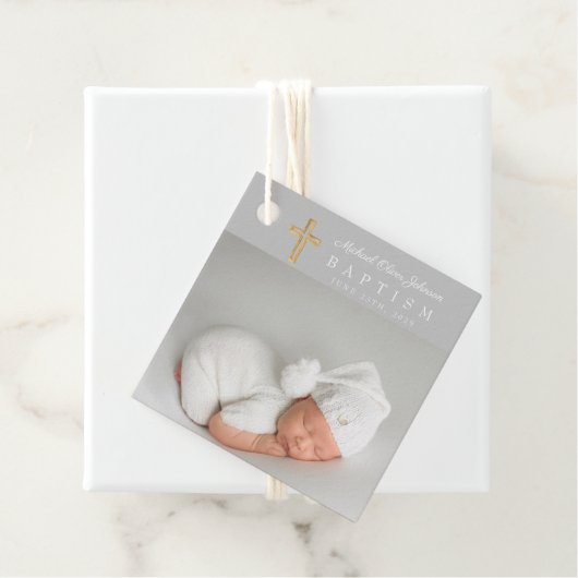 Modern Script Foto Doop Dank Je  Bedankjes Labels (In situ)