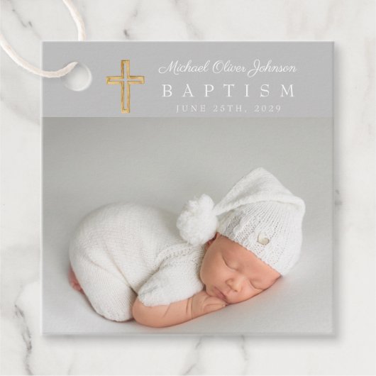 Modern Script Foto Doop Dank Je  Bedankjes Labels (Voorkant)