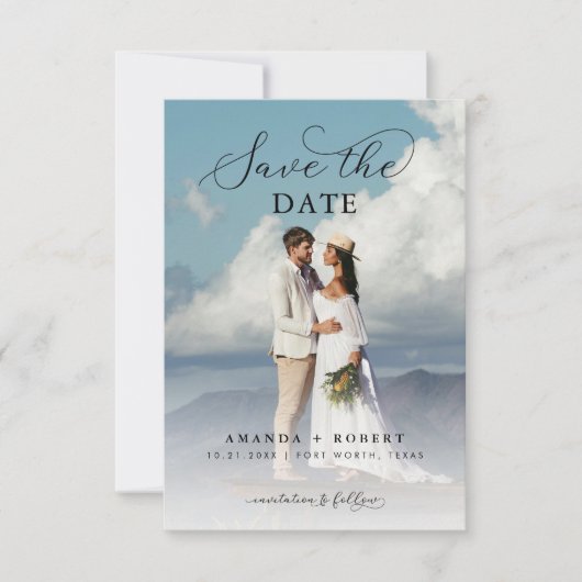 Modern script & foto Eenvoudige bruiloft Save The Date (Voorkant)