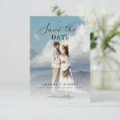 Modern script & foto Eenvoudige bruiloft Save The Date (Staand voorkant)