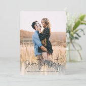Modern Script Foto Elegante bruiloft Save The Date (Staand voorkant)