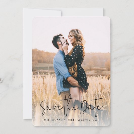 Modern Script Foto Elegante bruiloft Save The Date (Voorkant)