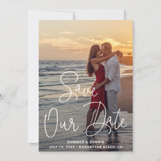 Modern Script Foto Elegante bruiloft Save The Date (Voorkant)