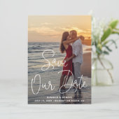 Modern Script Foto Elegante bruiloft Save The Date (Staand voorkant)