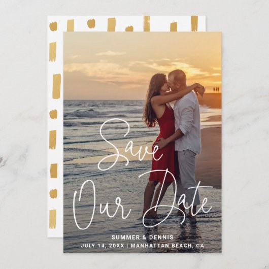 Modern Script Foto Elegante bruiloft Save The Date (Voorkant / Achterkant)