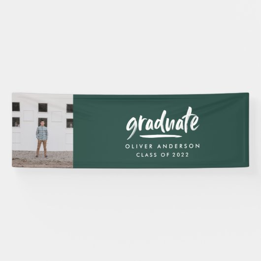 Modern script foto groene elegant afstuderen spandoek (Horizontaal)