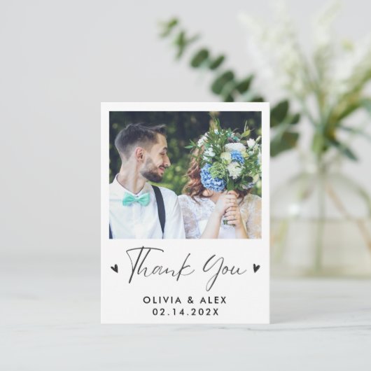 Modern Script Foto Huwelijk Bedankt Briefkaart (Staand voorkant)