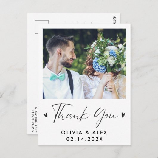 Modern Script Foto Huwelijk Bedankt  Briefkaart (Voorkant / Achterkant)