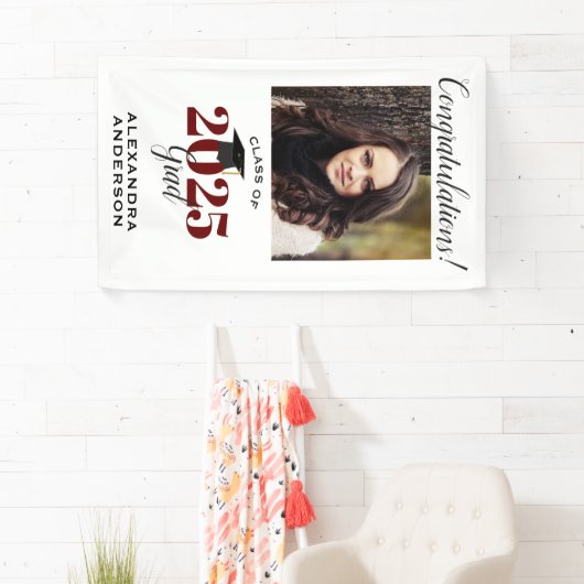 Modern script foto maroon Verticaal Afstuderen Spandoek (Insitu)