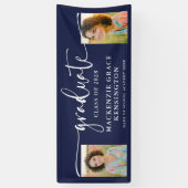 Modern Script Foto Navy Blue Afstuderen Spandoek (Verticaal)