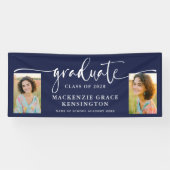 Modern Script Foto Navy Blue Afstuderen Spandoek (Horizontaal)