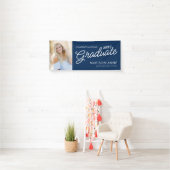 Modern Script Foto Navy Blue Afstuderen Spandoek (Insitu)