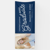 Modern Script Foto Navy Blue Afstuderen Spandoek (Verticaal)