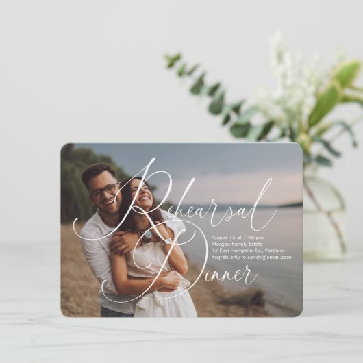 Modern Script Foto Overlay repetitie diner Kaart (Staand voorkant)