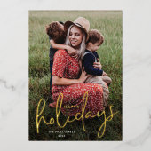 Modern Script Foto Prettig Kerstfeest Folie Feestdagenkaart (Voorkant)