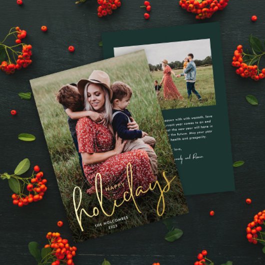 Modern Script Foto Prettig Kerstfeest Folie Feestdagenkaart