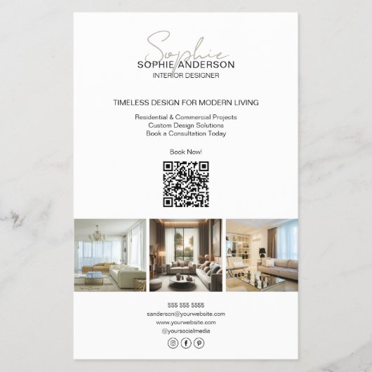 Modern Script Foto QR Wit Professioneel Bedrijf Flyer (Voorkant)