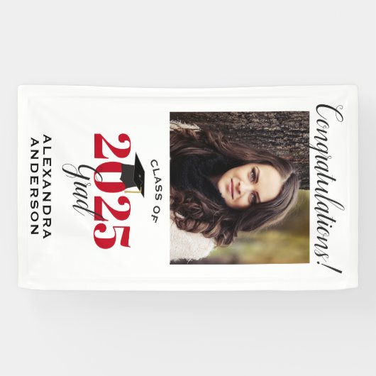 Modern Script Foto rood - verticaal Afstuderen Spandoek (Horizontaal)