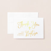 Modern script | Foto Roze Doop Dank u | Folie Kaarten (Voorkant met envelop)