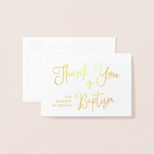 Modern script | Foto Roze Doop Dank u | Folie Kaarten (Voorkant met envelop)