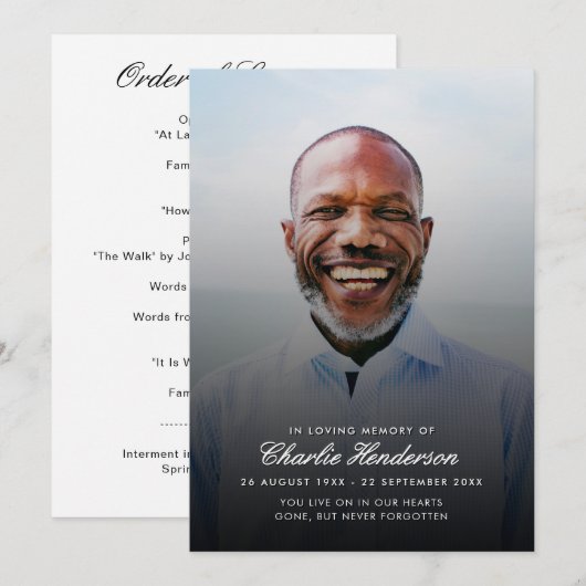 Modern Script Foto Uitvaartprogramma Programmakaart (Voorkant / Achterkant)
