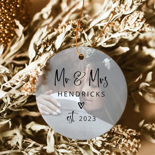 Modern script | Foto van de heren en mevrouw Weddi Keramisch Ornament