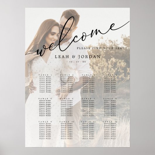 Modern script foto Wedding Seating Chart Poster (Voorkant)