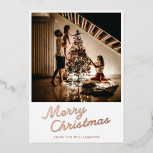Modern Script Foto Wit Kerstroosgoud Folie Feestdagenkaart