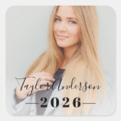 Modern Script Foto Zwart Afstudeerklas 2026 Vierkante Sticker (Voorkant)