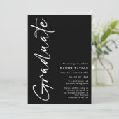 Modern Script Foto Zwart Afstuderen Aankondiging (Staand voorkant)