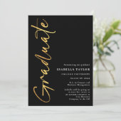 Modern Script Foto Zwart Goud Afstuderen Aankondiging (Staand voorkant)