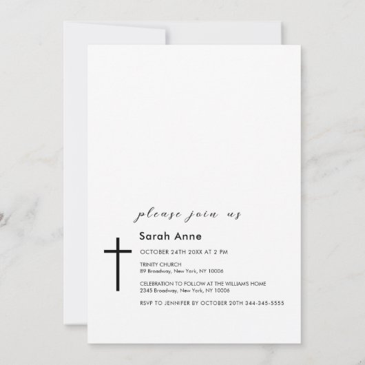 Modern Script Foto Zwart Kruis Doop Kaart (Achterkant)